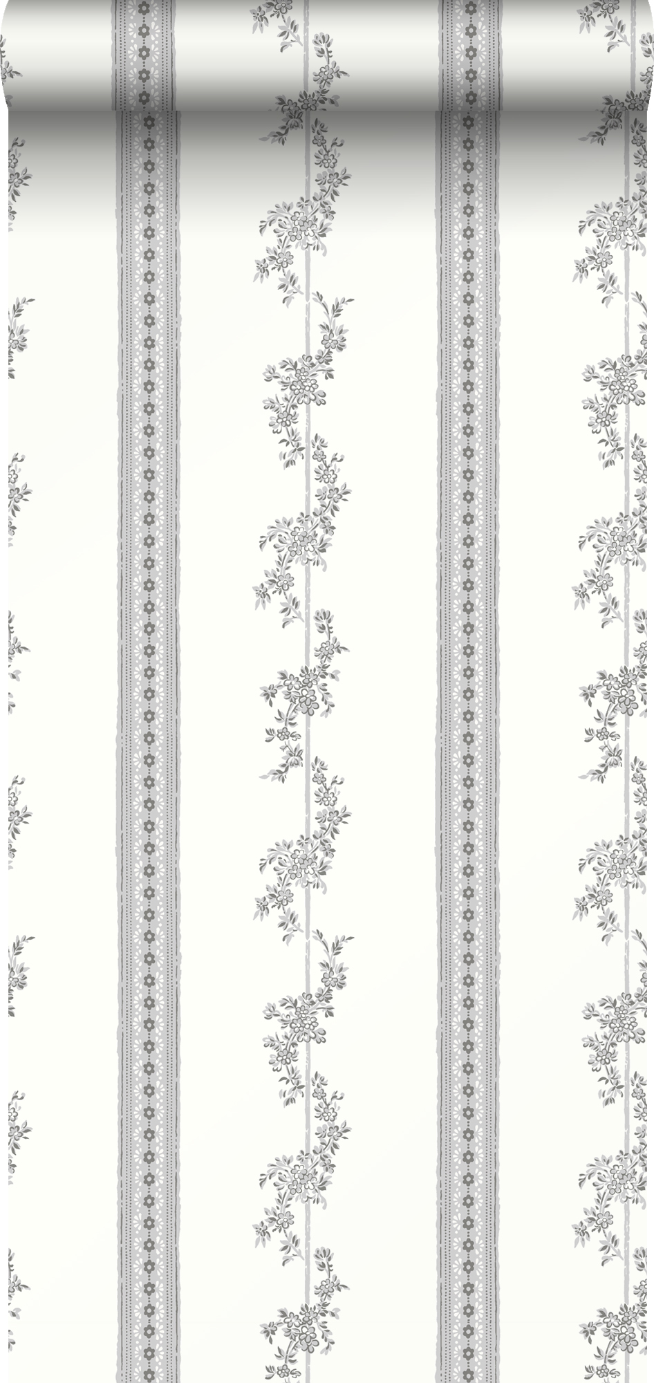 Papel pintado flores beige y gris - 53 cm x 10.05 m - borastapeter