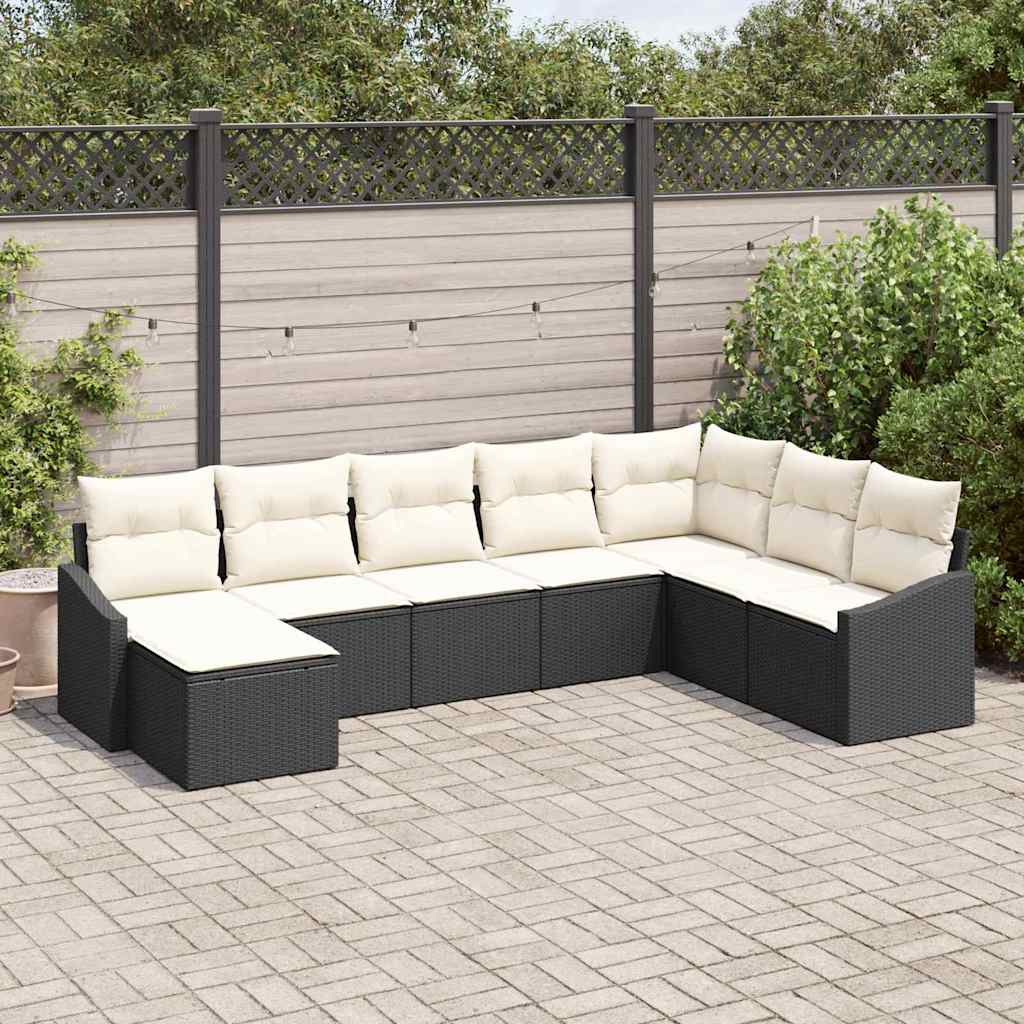 Zestaw Sof z poduszką 8 pcs Czarny polirattan vidaXL
