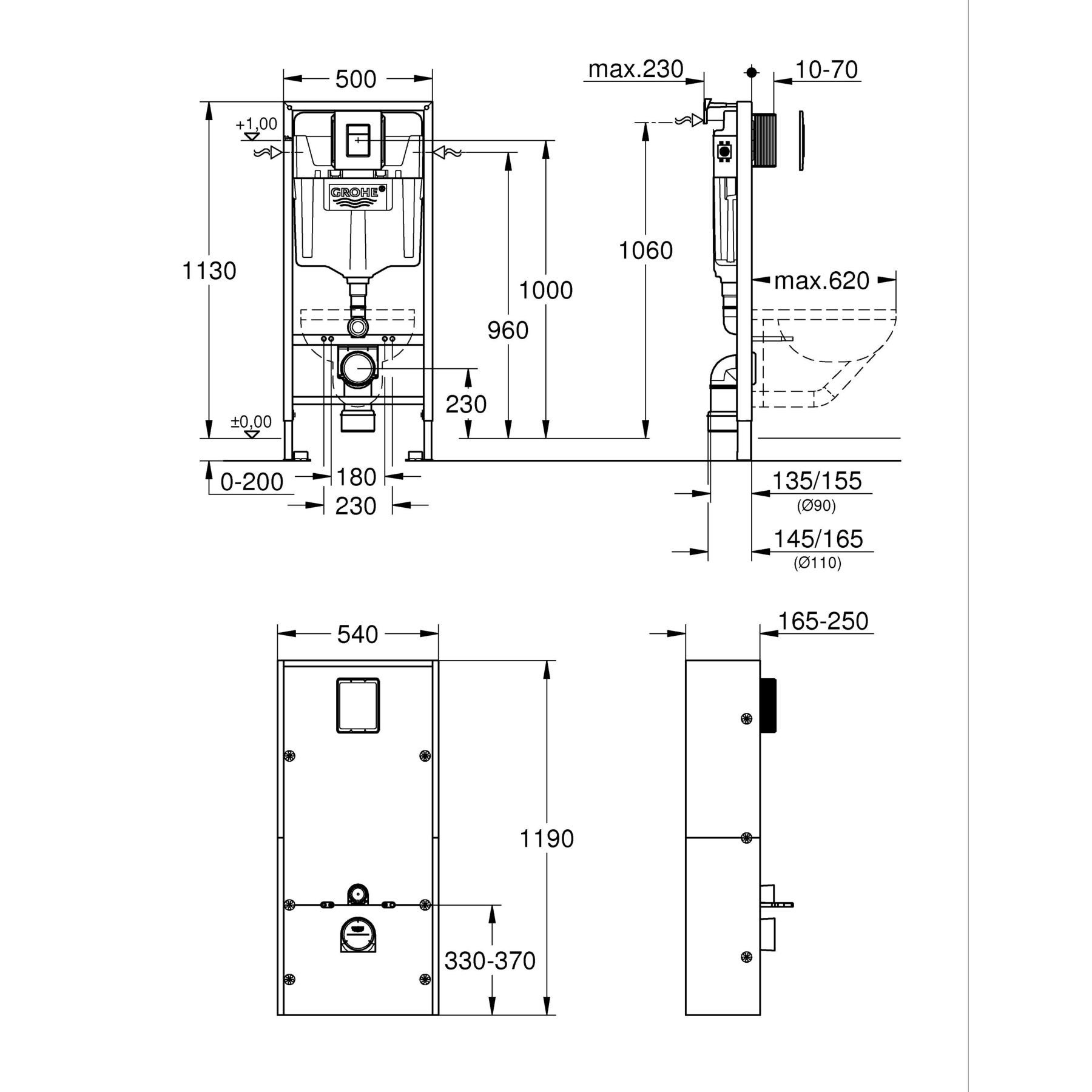 GROHE Pack bâti-support WC Solido Rapid SL avec habillage prêt à carreler et plaque de commande Even - 5