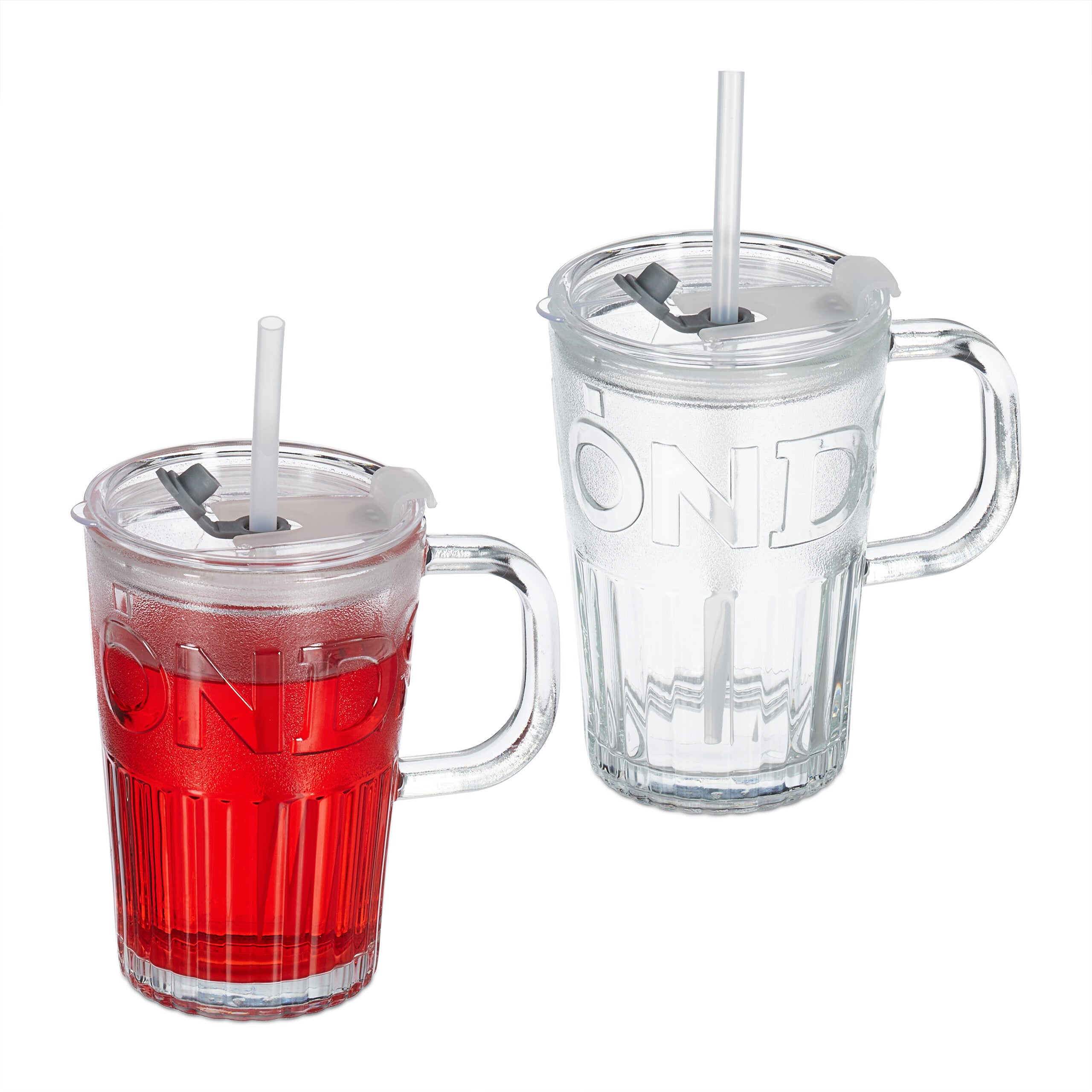 WELL HOME Bicchiere In Vetro 450 Ml Con Cannuccia Gialla E Coperchio In Metallo, Scritta 'ICE COLD DRINKS', Moderno E Funzionale - 4