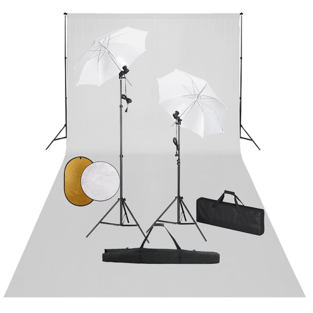 Kit estudio fotográfico lámparas sombrillas fondo y reflector vidaxl
