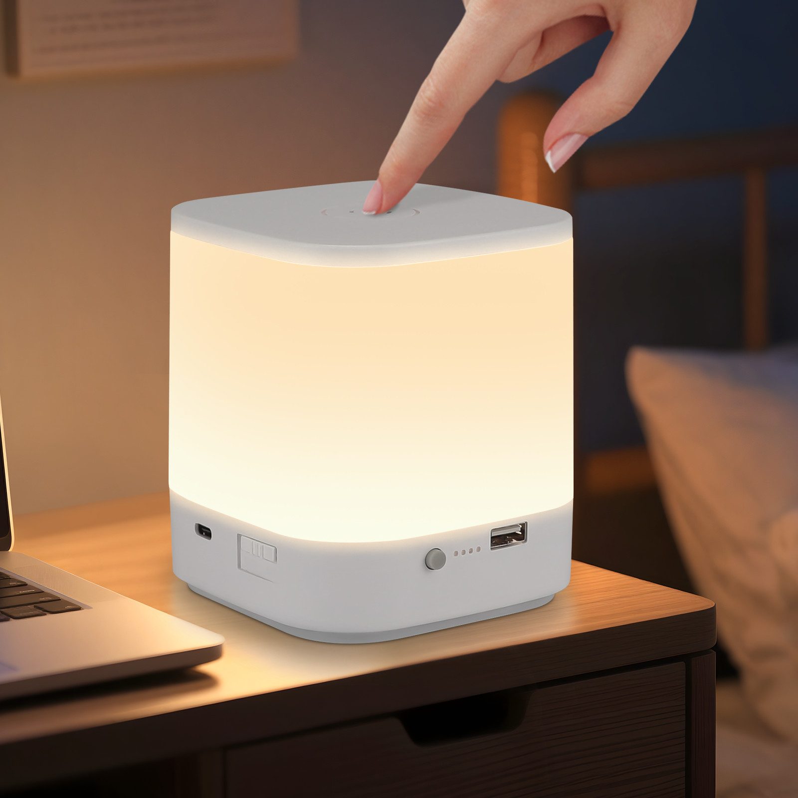 NETTLIFE Lampa stołowa LED 1800mAh zasilana baterią, ściemniana dotykowo 3000-6500K, zasilana przez USB, z 3 temperaturami barwowymi i funkcją timera