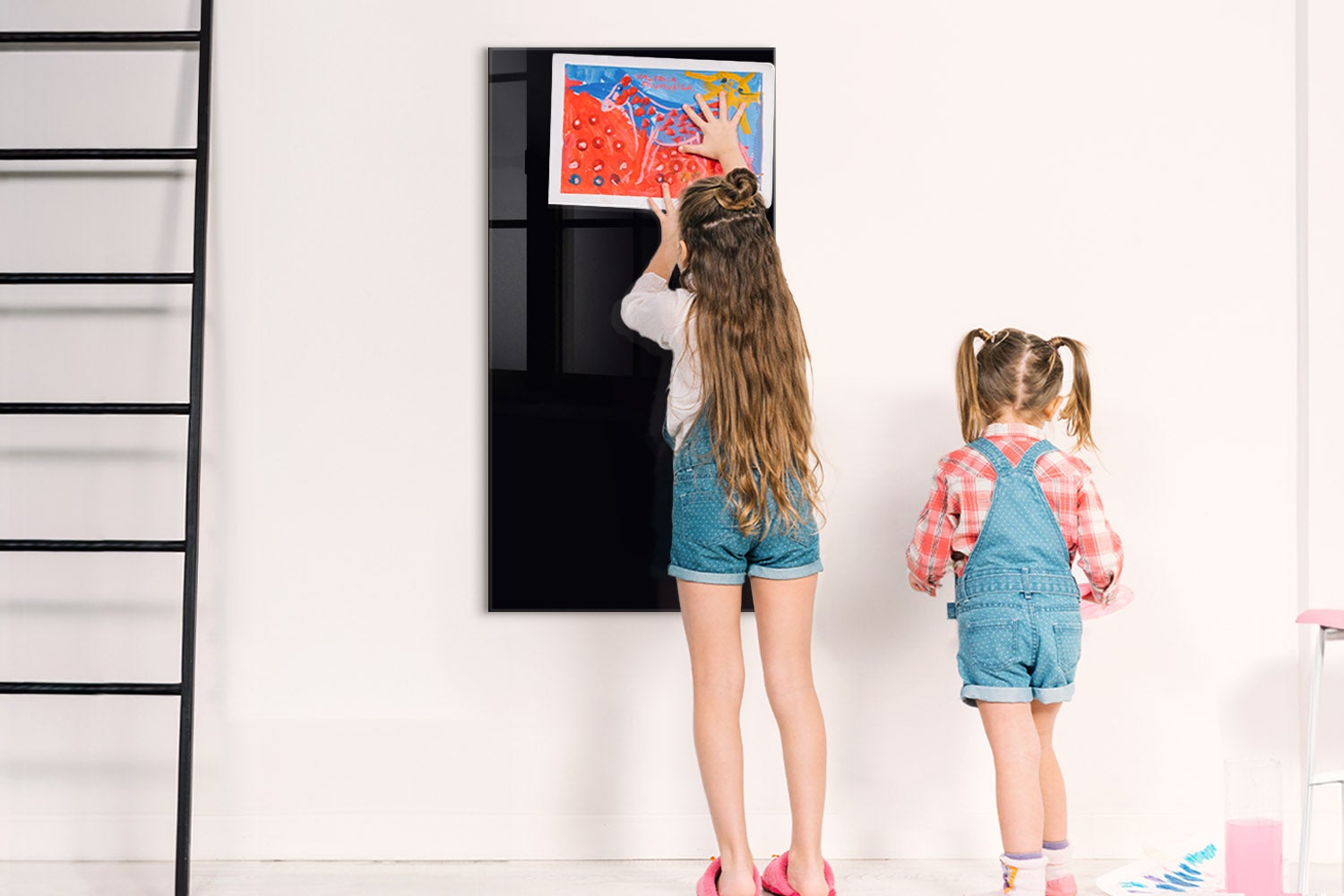 Tableau magnétique mural, Tulup - 60x120 cm - Couleur noire, 5 aimants, une éponge, un marqueur blanc - 3