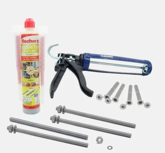 Kit scellement chimique avec pistolet, tige filetée et tamis