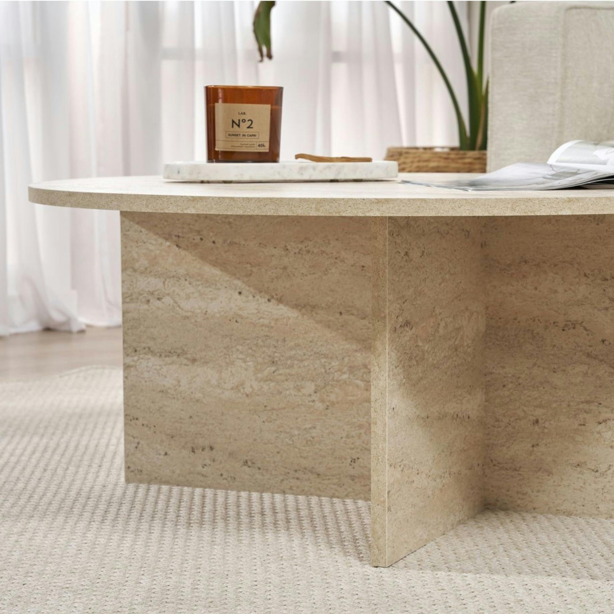 Table basse ronde minimaliste - effet travertin MARFA - 4