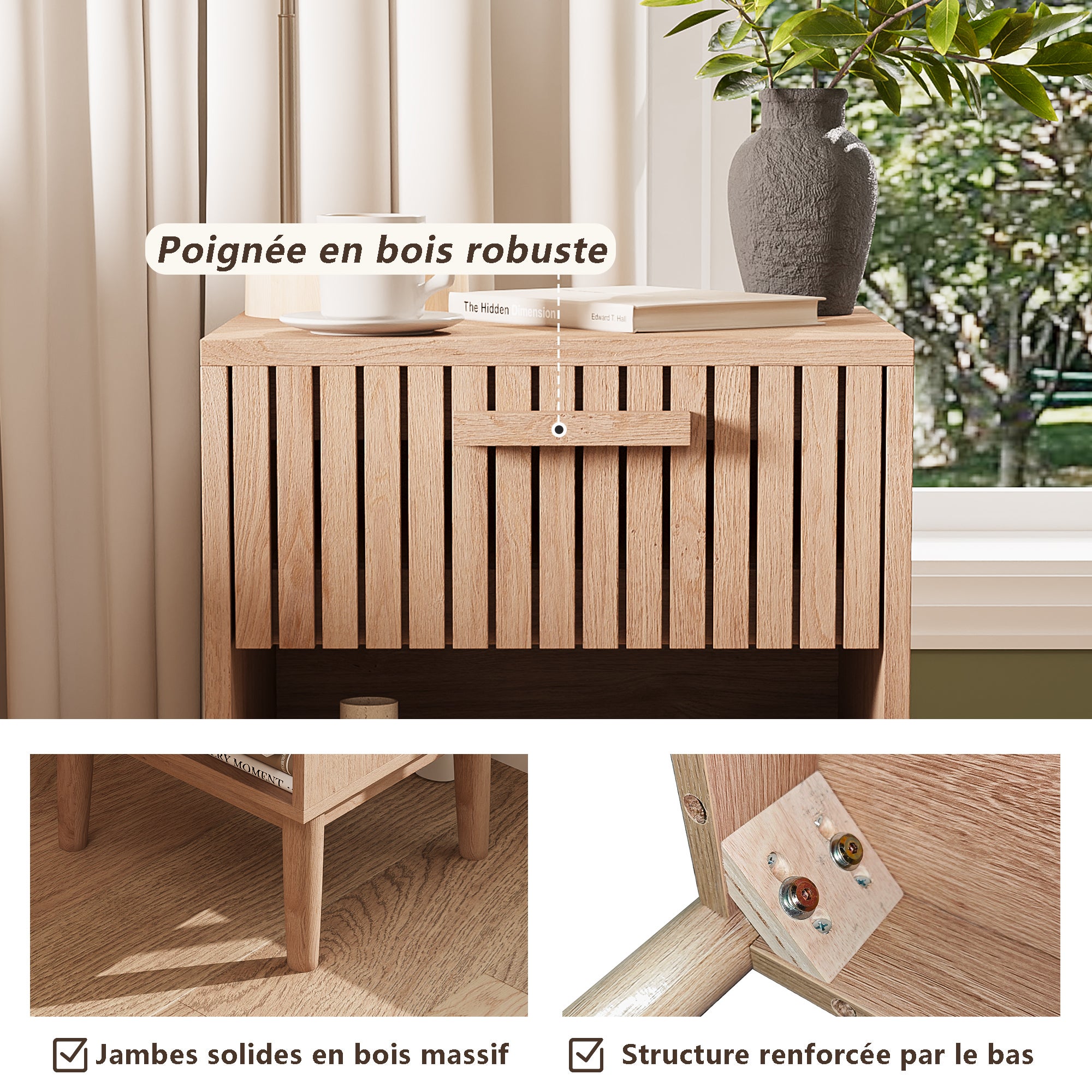 Lot de 2 tables de chevet, avec 1 tiroir, style bohème, tables de chevet, pour chambre à coucher ou salon - 8