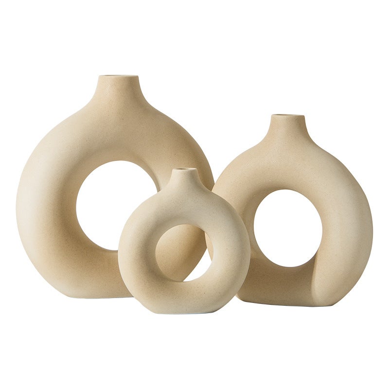 Lote de 2 jarrones redondos de cerámica color crema para hierba de la pampa, minimalistas, decoración de interiores - 8