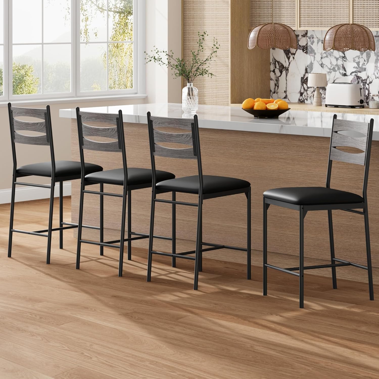 Lot de 4 tabourets de bar, avec dossier + assise épaisse, cuir PU ...