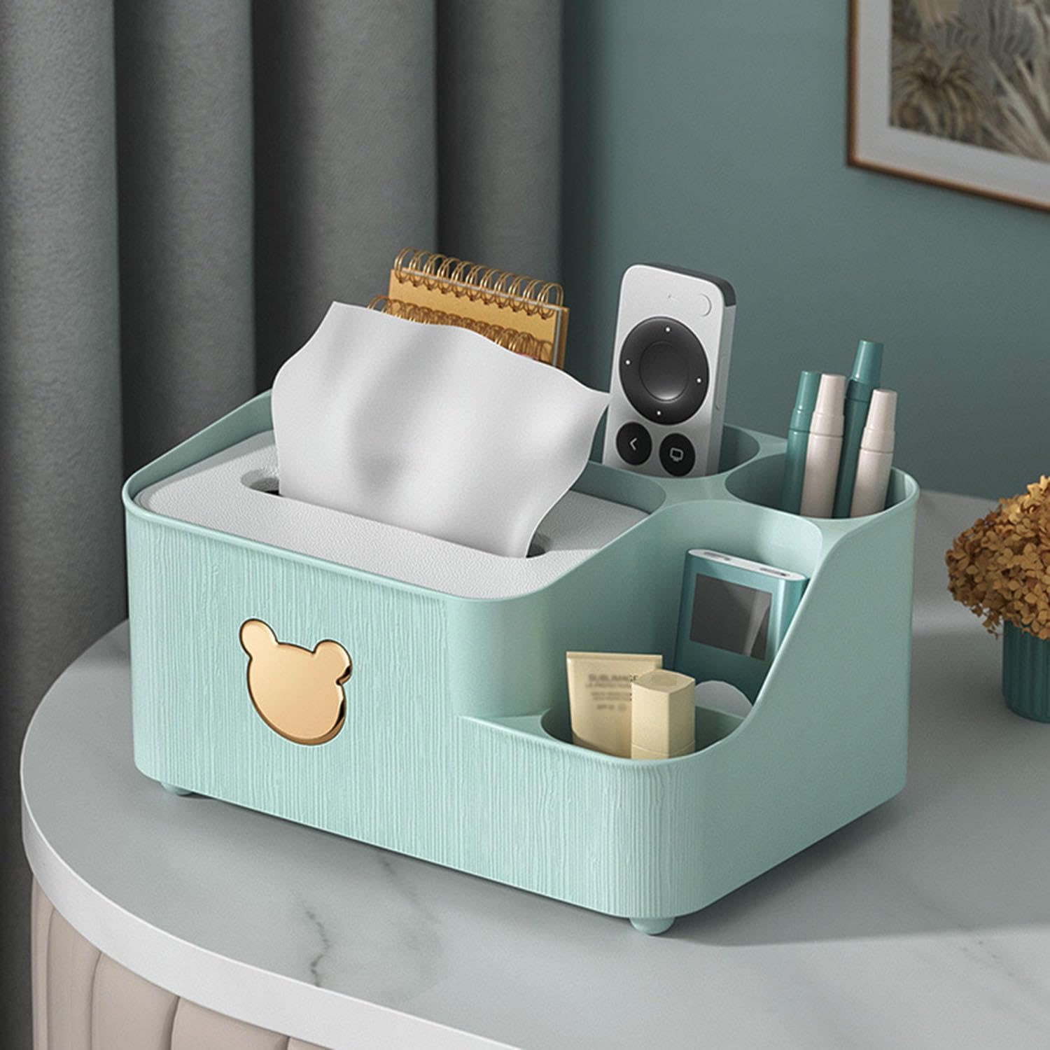 Pudełko na chusteczki, uchwyt na pilota do telewizora, pudełko na chusteczki z pięcioma przegródkami, pudełko do przechowywania chusteczek