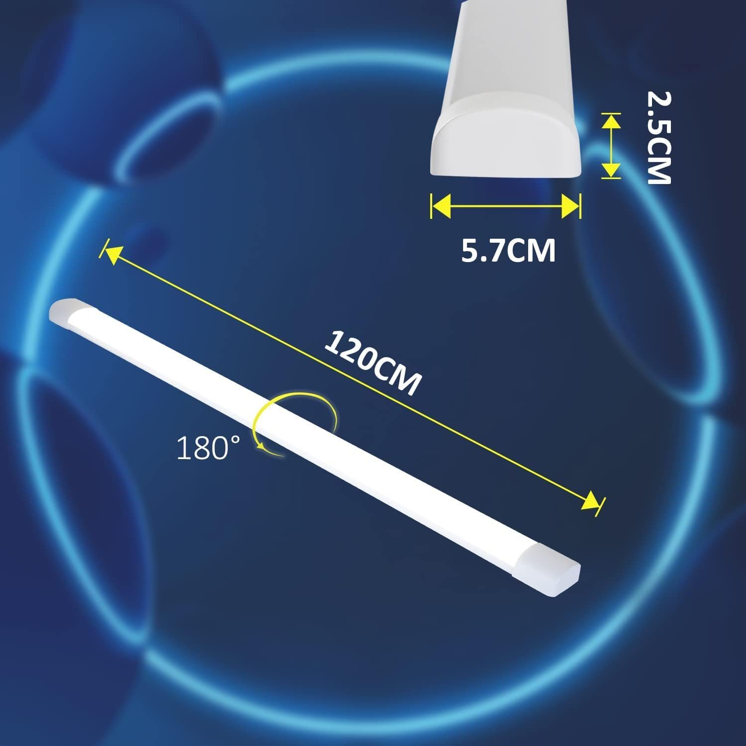 NETTLIFE Lámpara de techo LED 120 CM 36W Tubo de luz para habitación húmeda 4000K Lámpara de sótano Blanco neutro Ángulo de haz largo 180° - 7