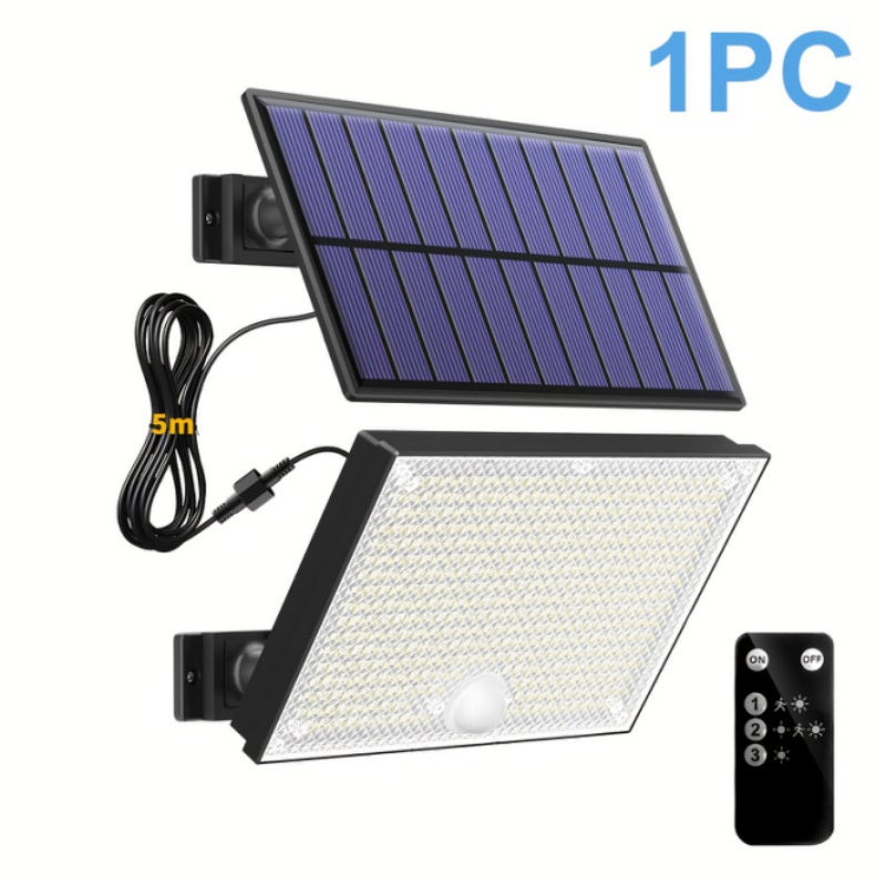 Zewnętrzna lampa solarna z czujnikiem ruchu i pilotem, wodoodporne światło słoneczne IP65, 3 tryby oświetlenia słonecznego
