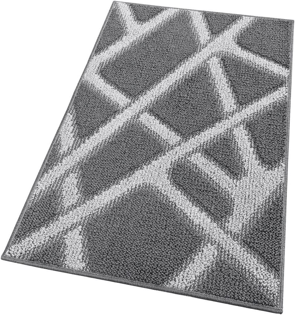 Alfombra de cocina 50x80 cm tejido 3d corredor absorbente base antideslizante rayas asimétricas gris