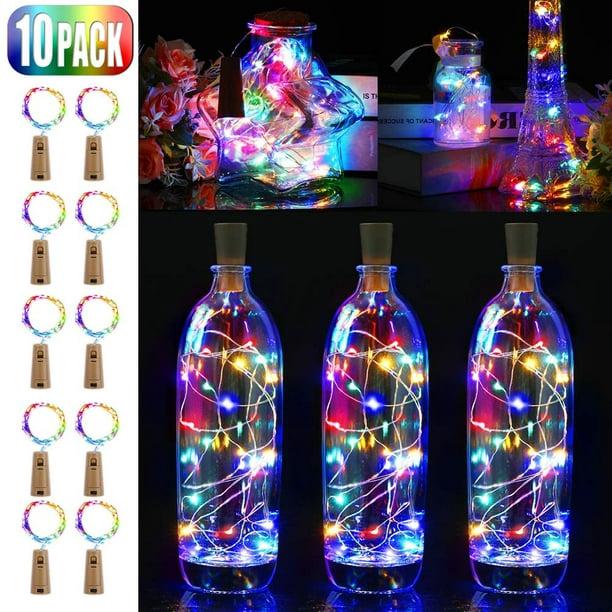 10 sztuk lampek LED do butelek, 20 LED 2M drucików miedzianych, światełka do butelek wina zasilane bateriami (wielokolorowe)