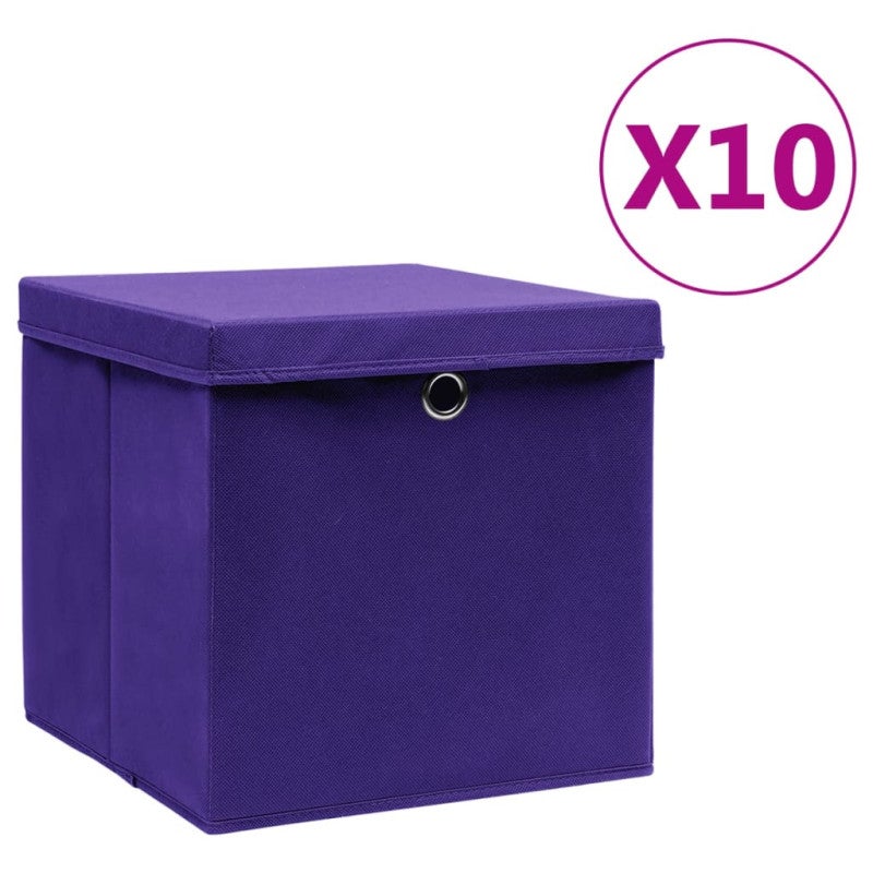 Boîtes de rangement avec couvercles 10 pcs 28x28x28 cm Violet | Leroy ...