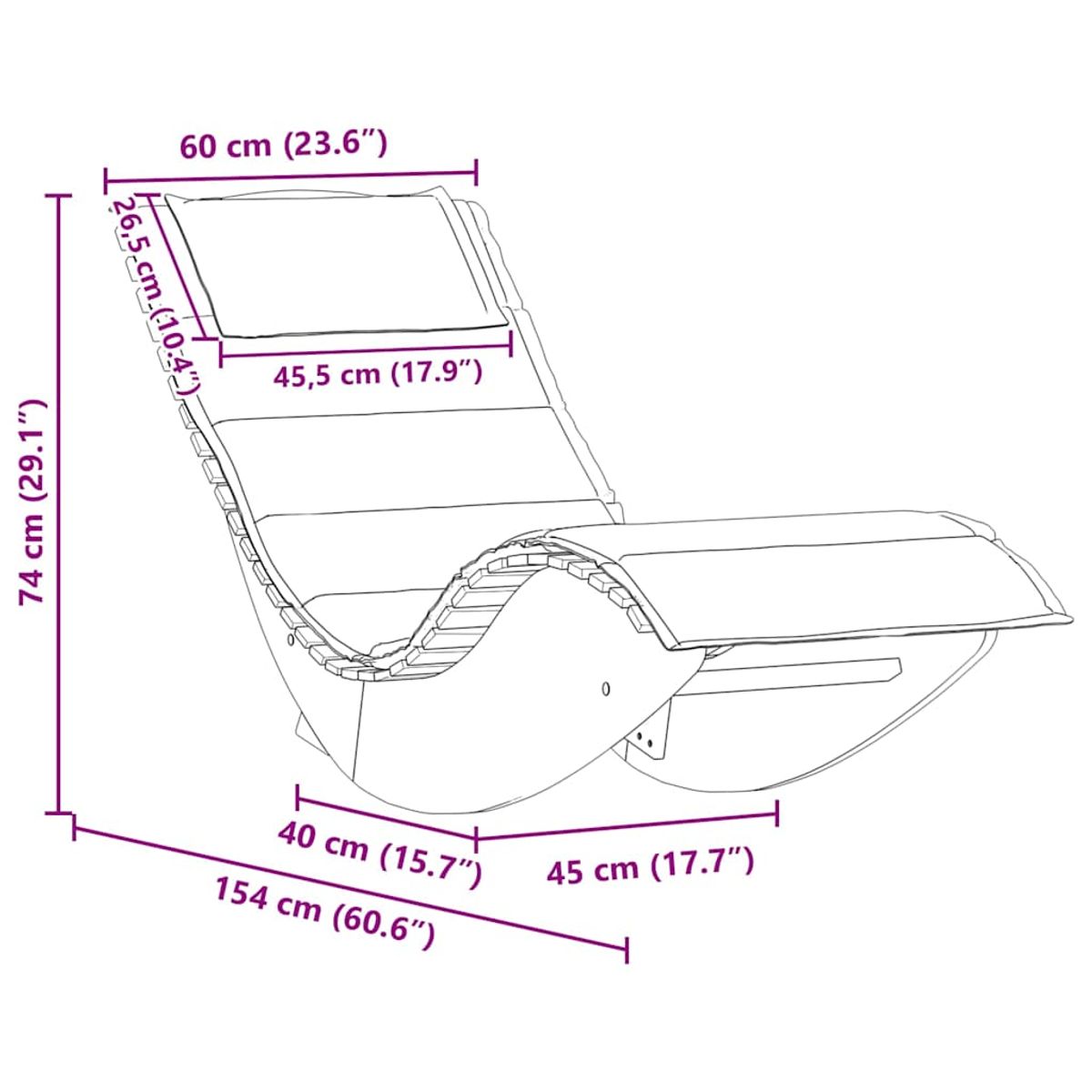 Tumbona mecedora con cojín de madera maciza de acacia v5046 Unico / Marrón - 9