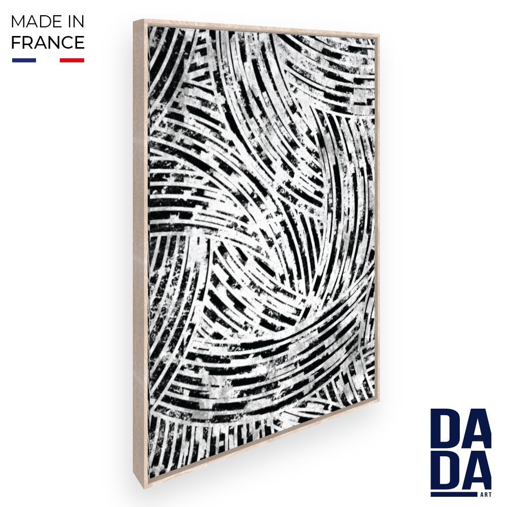 Toile Murale Abstraite Encadrée - Motifs Tourbillonnants Noir Et Doré, Dimensions 40x90 Cm, Avec Cadre En Bois De 2 Cm - Décoration Moderne Pour Salon Ou Chambre