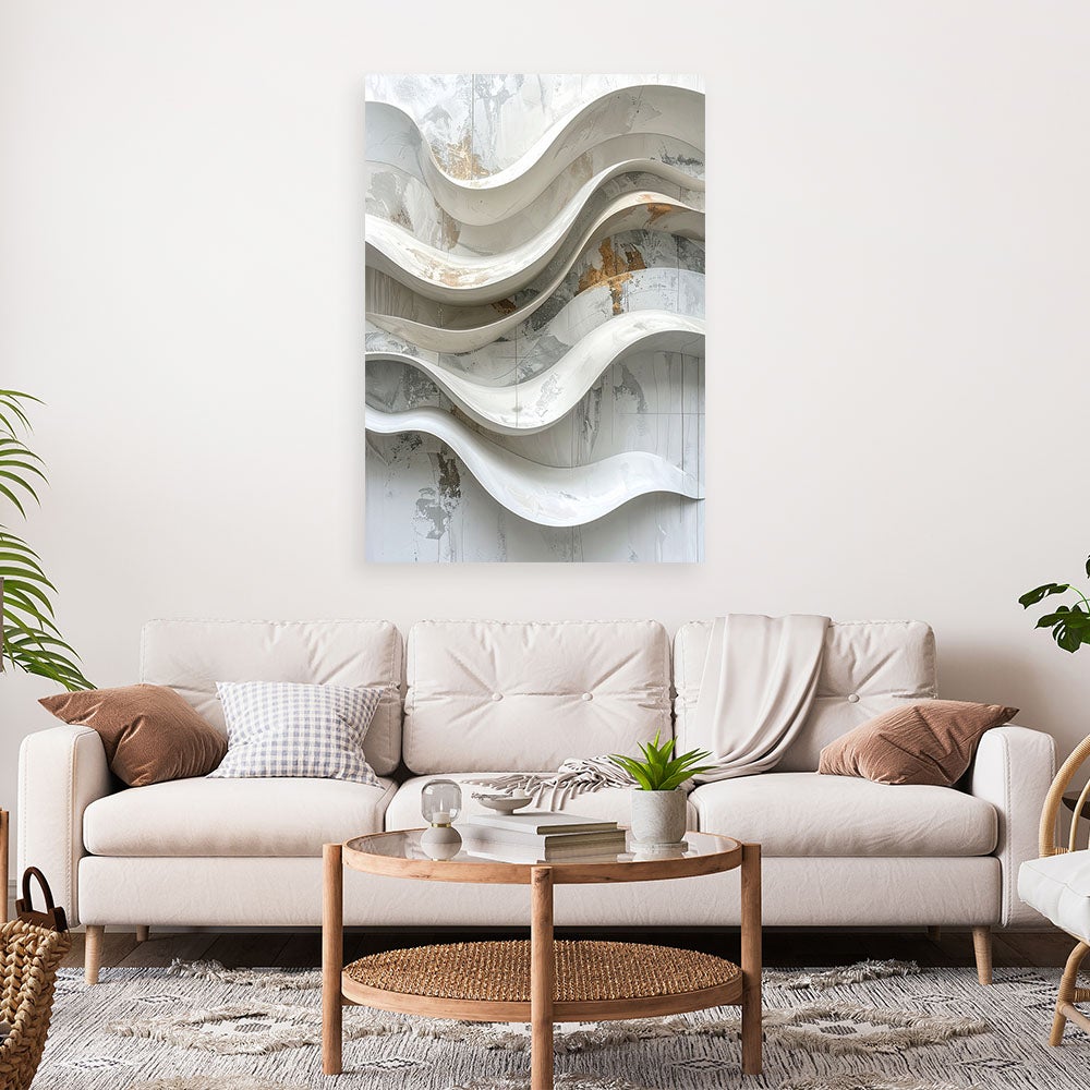 Obraz do salonu loftu biura, Abstrakcja geometryczna biała w stylu glamour z falami 80x120 - 2