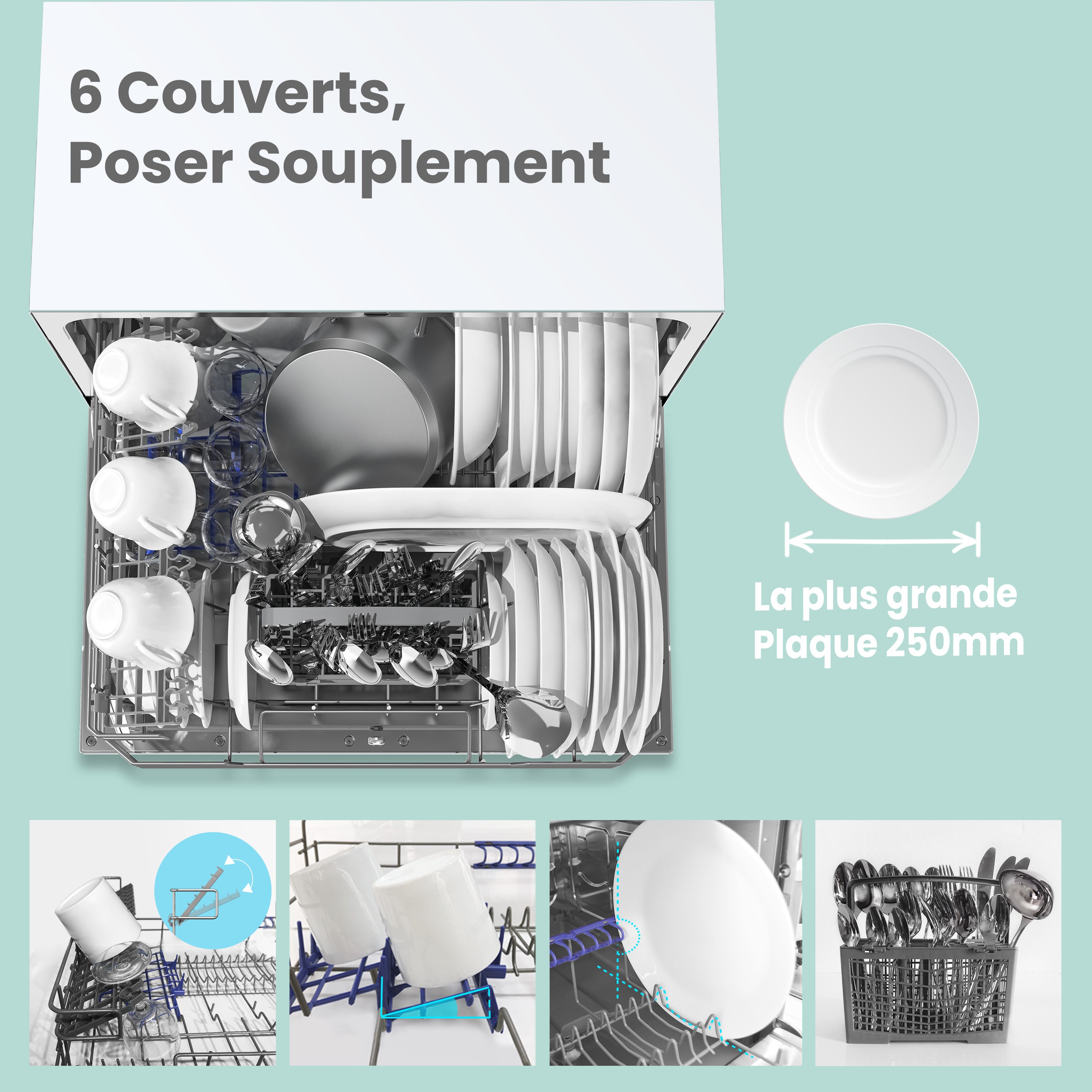 Comfee Lave-vaisselle pose libre TD602E-S L55cm 47db avec 6 couverts, 6 programmes, Commande tactile Affichage LED Inox - 6