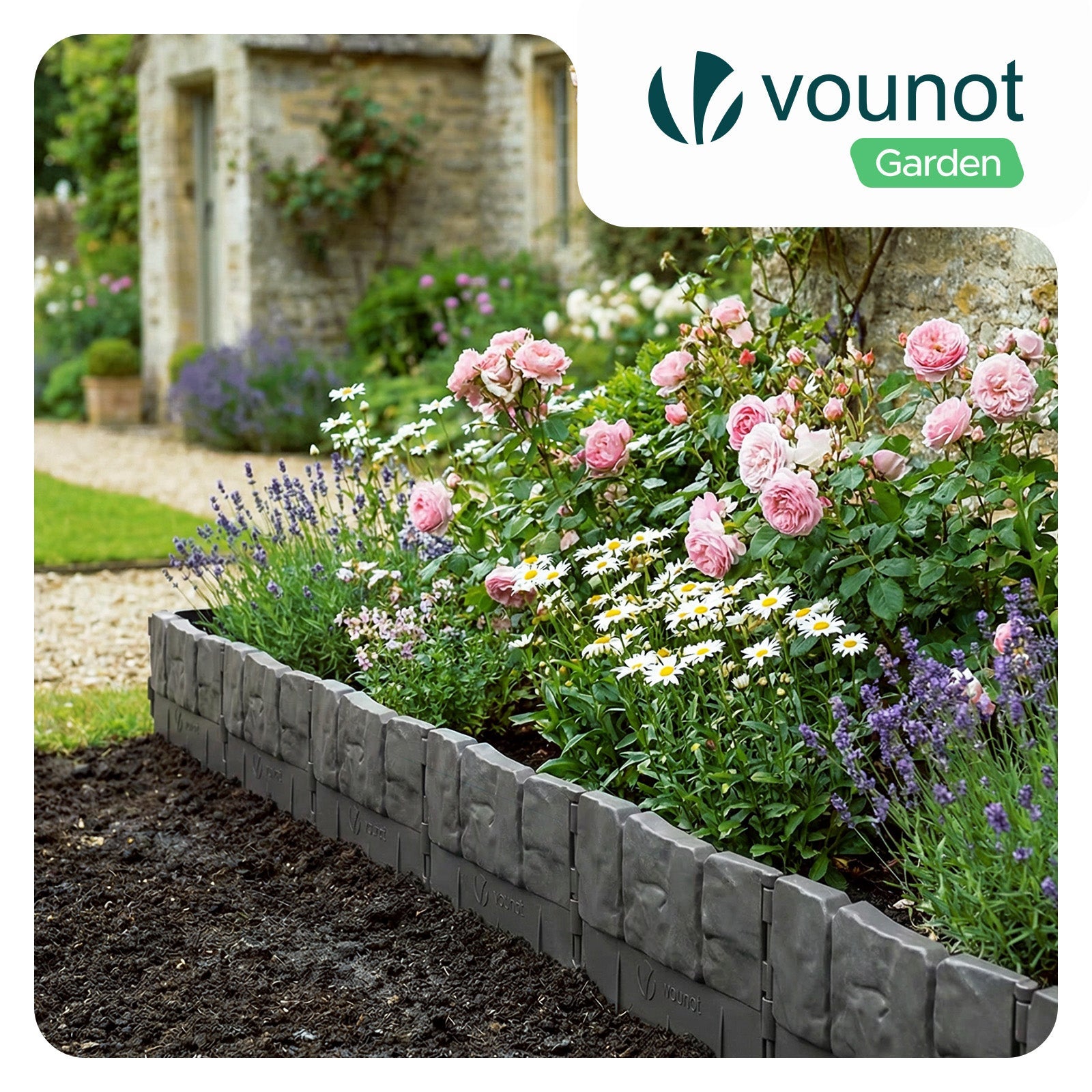 Bordure de jardin imitation pierre 26.7m gris - hauteur 14cm - clôture gazon décorative ultra résistant - lot de 175 - VOUNOT® - 2