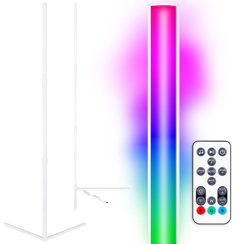 Lampa podłogowa narożna LED RGBCCT 9W 140cm z pilotem Wi-Fi Smart biała MasterLED