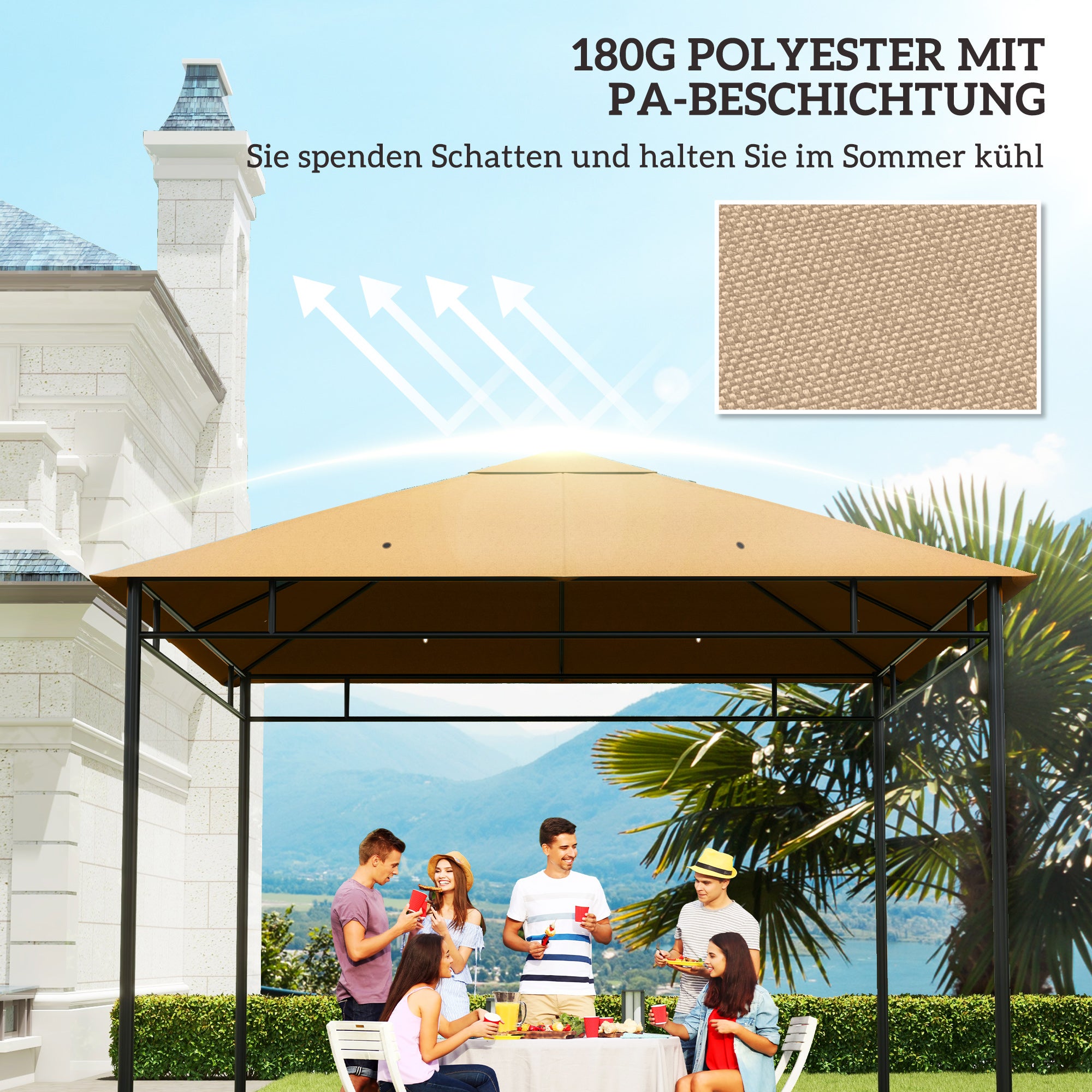 Techo de Repuesto para Gazebo 3x3m, Cubierta con Agujeros de Drenaje, SOLO EL TECHO, Beige - 8