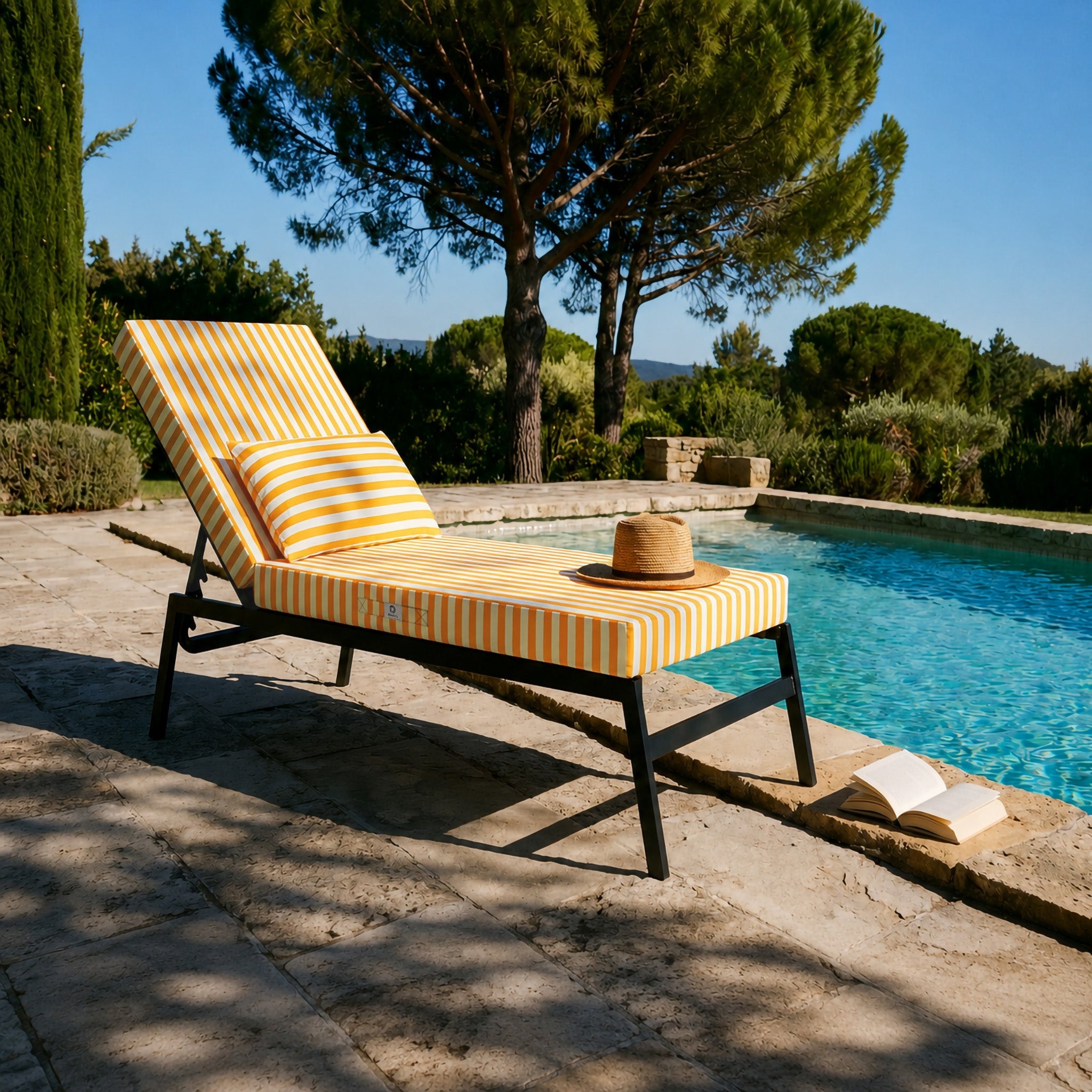 Coussin bain de soleil premium avec coussin - Rayures Jaunes - 2