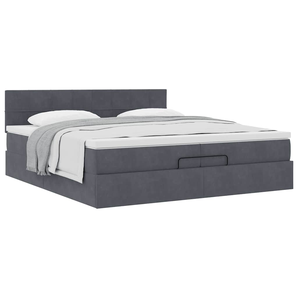 Cadre de lit pouf avec matelas gris foncé 200x200 cm en velours - 4