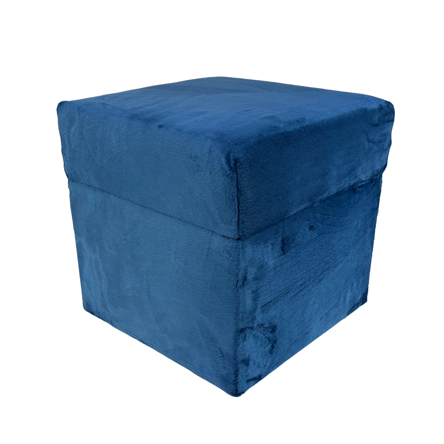 Pufa otwierana kwadratowa VELVET MINKY 40×40 cm miekki welur puszysta ze schowkiem do sypialni granatowa