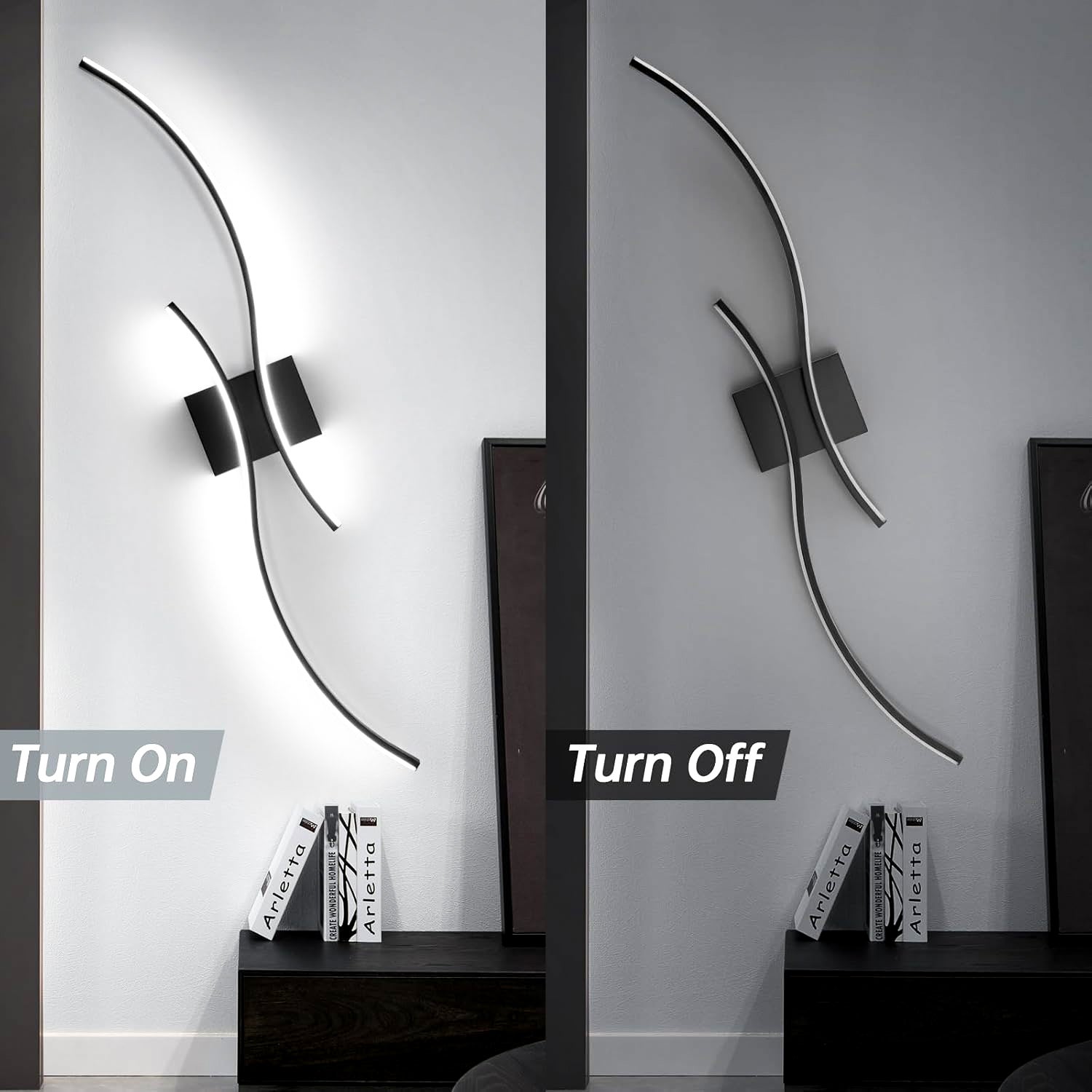 Applique murale moderne à arc, lampe murale LED, lampe de chevet d'intérieur, plafonnier, lampes décoratives, 60 cm x 15 cm (blanc froid, 6&nbsp;000 K) - 5