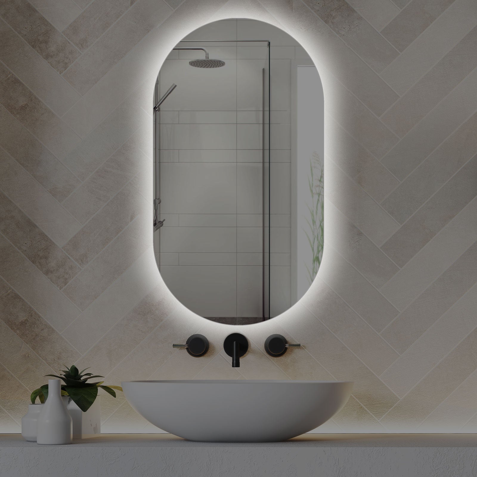 Specchio ovale 50x90 cm sagomato a filo lucido reversibile con retroilluminazione a led perimetrale - 5