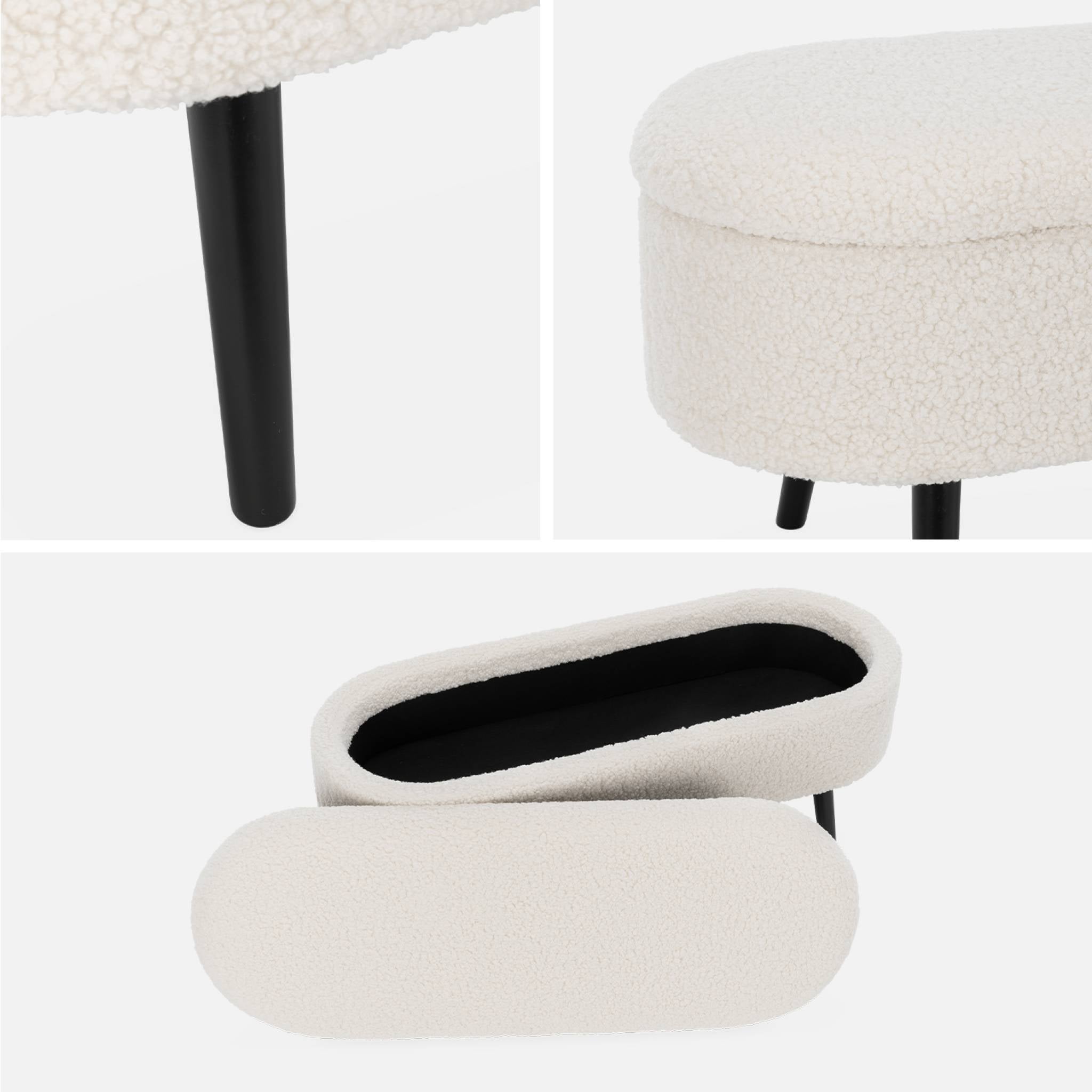 Banc coffre. bout de lit avec revêtement bouclette. écru. pieds en bois noir. L 112 x 44 x 50cm SHERPA - 4