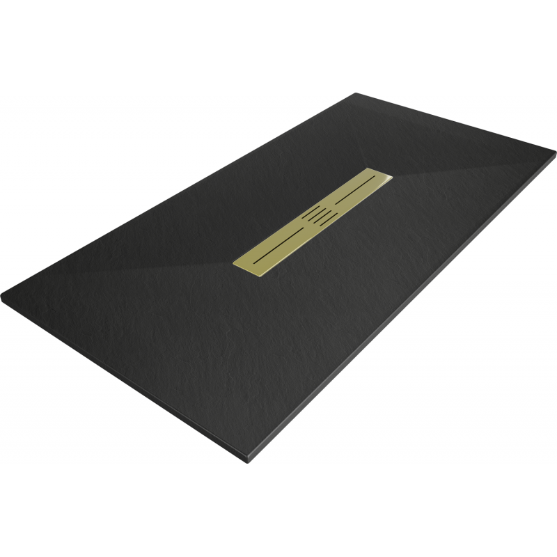 Mexen Toro brodzik prostokątny SMC 200 x 70 cm, czarny, maskownica złota - 43707020-G