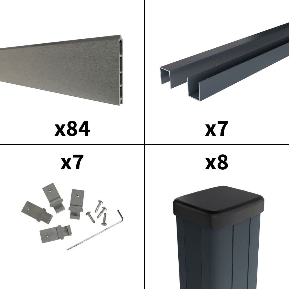Kit Clôture Bois Composite Platine 13x1,8m RIO - Poteaux en Aluminium Gris - Brise Vue - Palissade - 3
