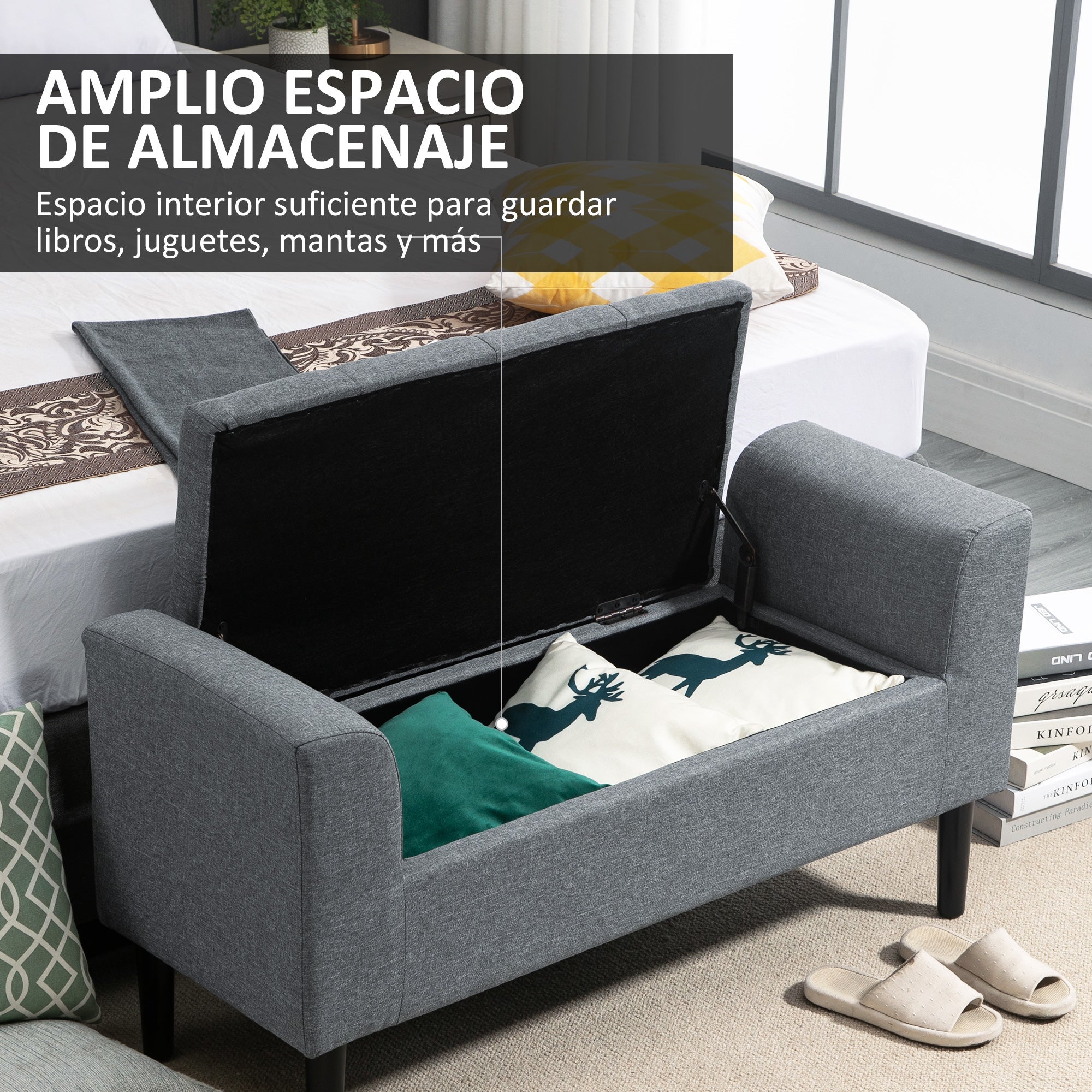 Banc multifonctionnel avec rangement, accoudoirs, plateau rabattable ...