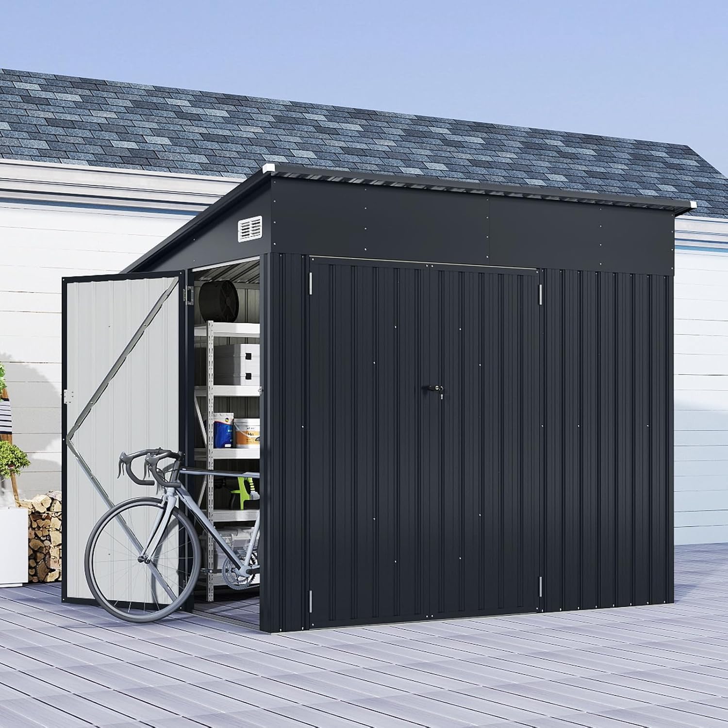 Abri de Jardin Métal 235X174X197CM, Cabane à Outils Cabanon Résistant aux intempéries pour Poubelles Extérieur(Gris, 7.7M³) - 3