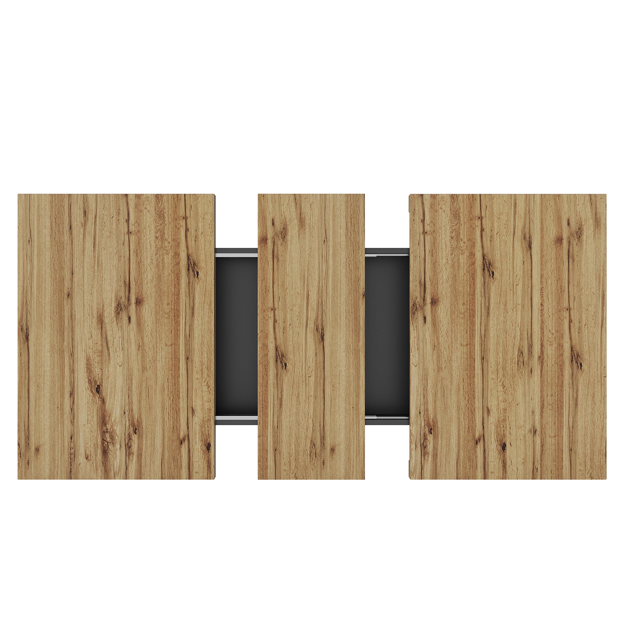 Table à manger extensible 4 à 6 couverts avec 1 tiroir et 2 porte - 110/140 x 80 x 75 cm - MDF - Noir + naturel - 6