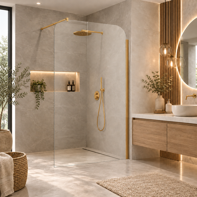 Paroi de douche à l'italienne - 120 x 200 cm - Doré Brossé - Venecia
