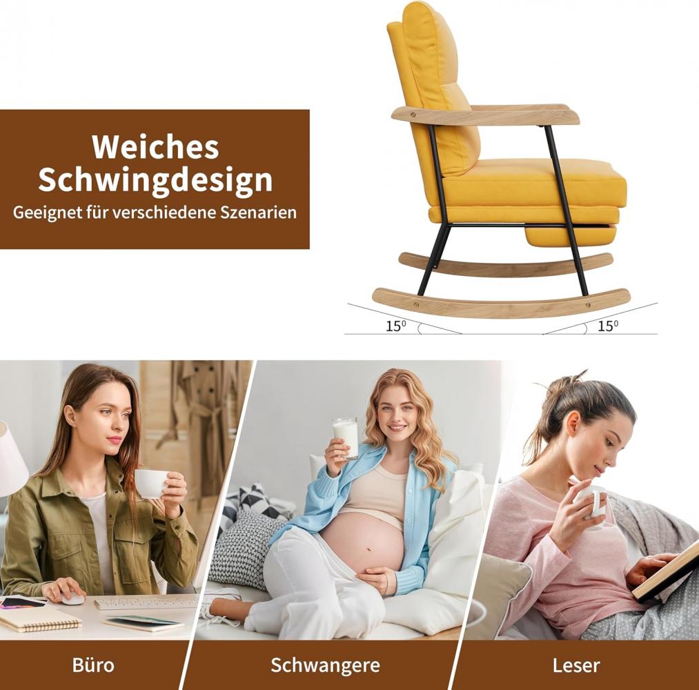 Fauteuil à bascule avec repose-pieds extensible, inclinable, dossier réglable, salon/chambre, marron/jaune - 5