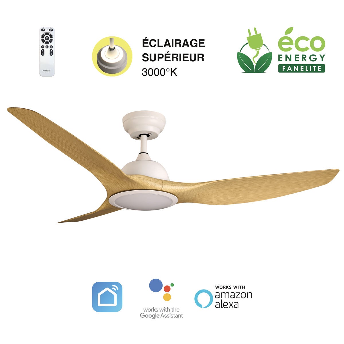 Fanelite Ventilateur Fanelite - Brasseur D'air 132 Cm Noir FANDC52LN-BK - Moteur DC Rallonge Brasseur D'air