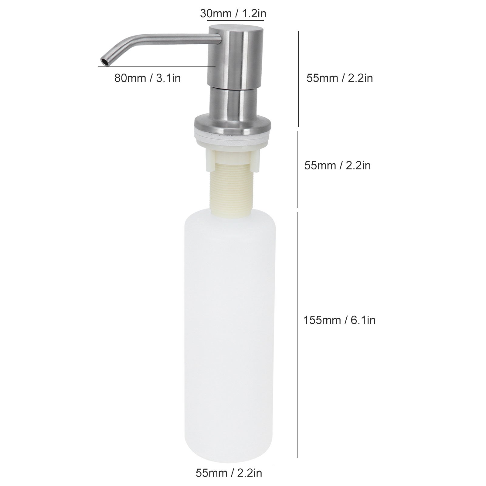 Distributeur de Savon Évier 350ml Inox Brosse Rechargeable Cuisine Salle de Bain - 3