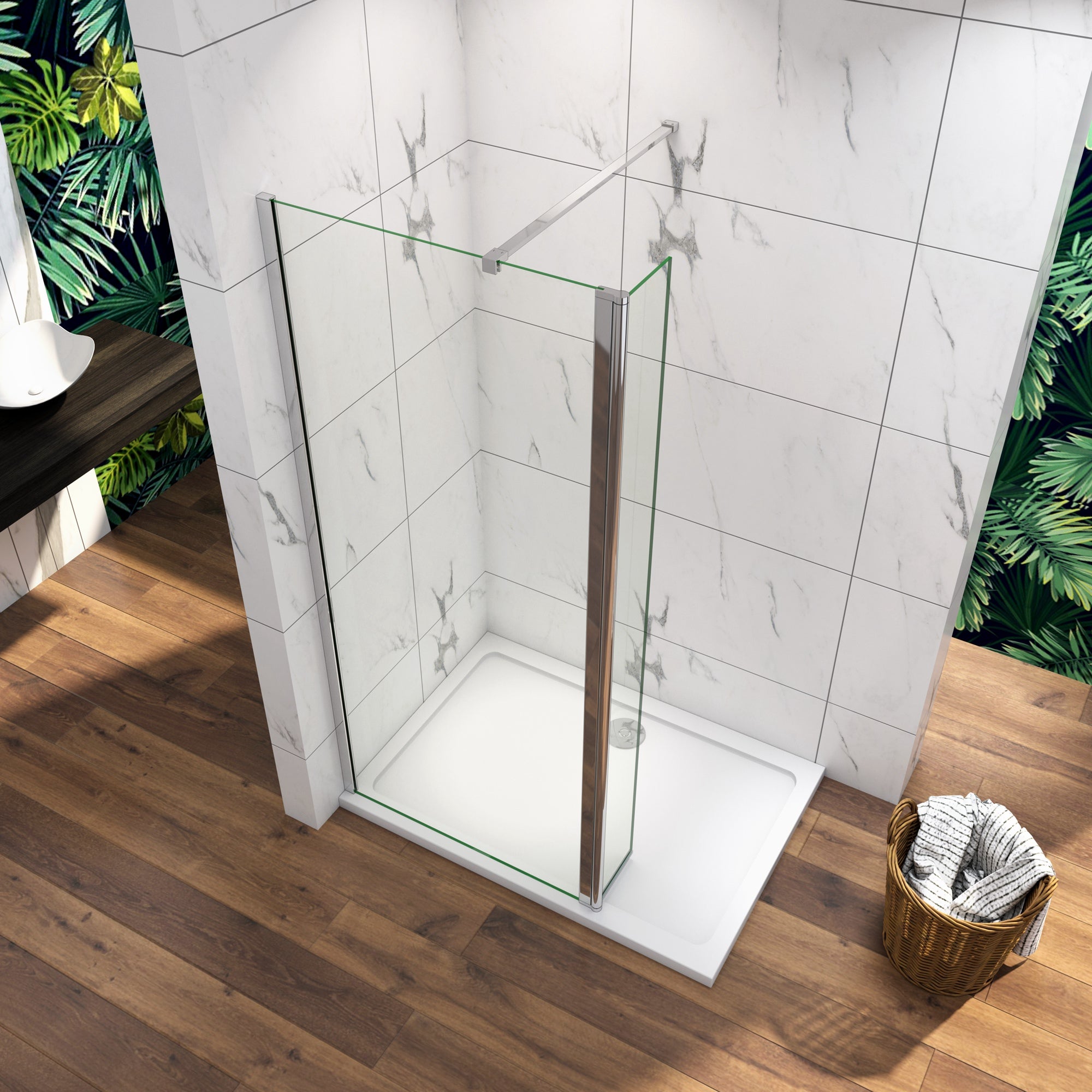 AICA Walkin Mampara Panel de ducha 2 hojas Panel fijo+giratorio Vidrio Antical 8mm con una Barra Fija de 90cm Perfil Cromado (90+30)x190cm - 4