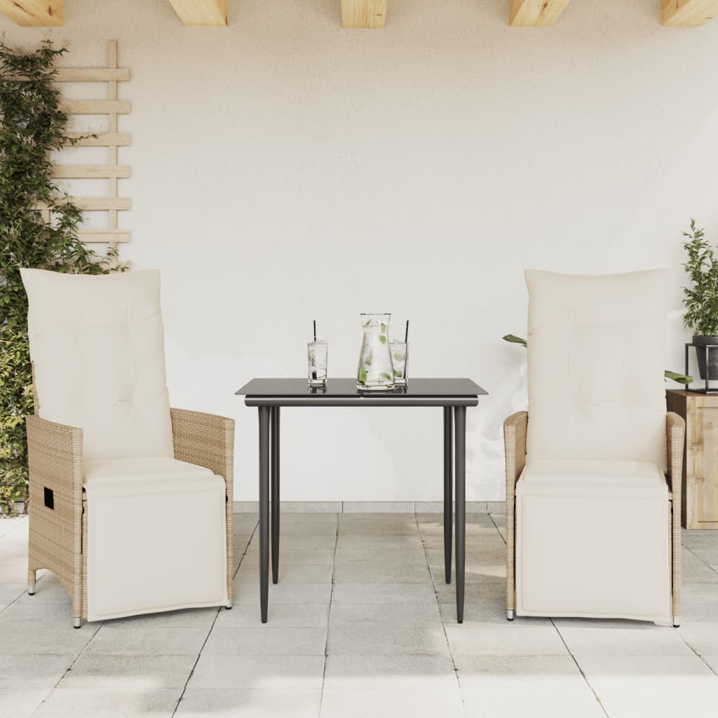 Chaises inclinables de jardin lot de 2 et coussins beige rotin - 2