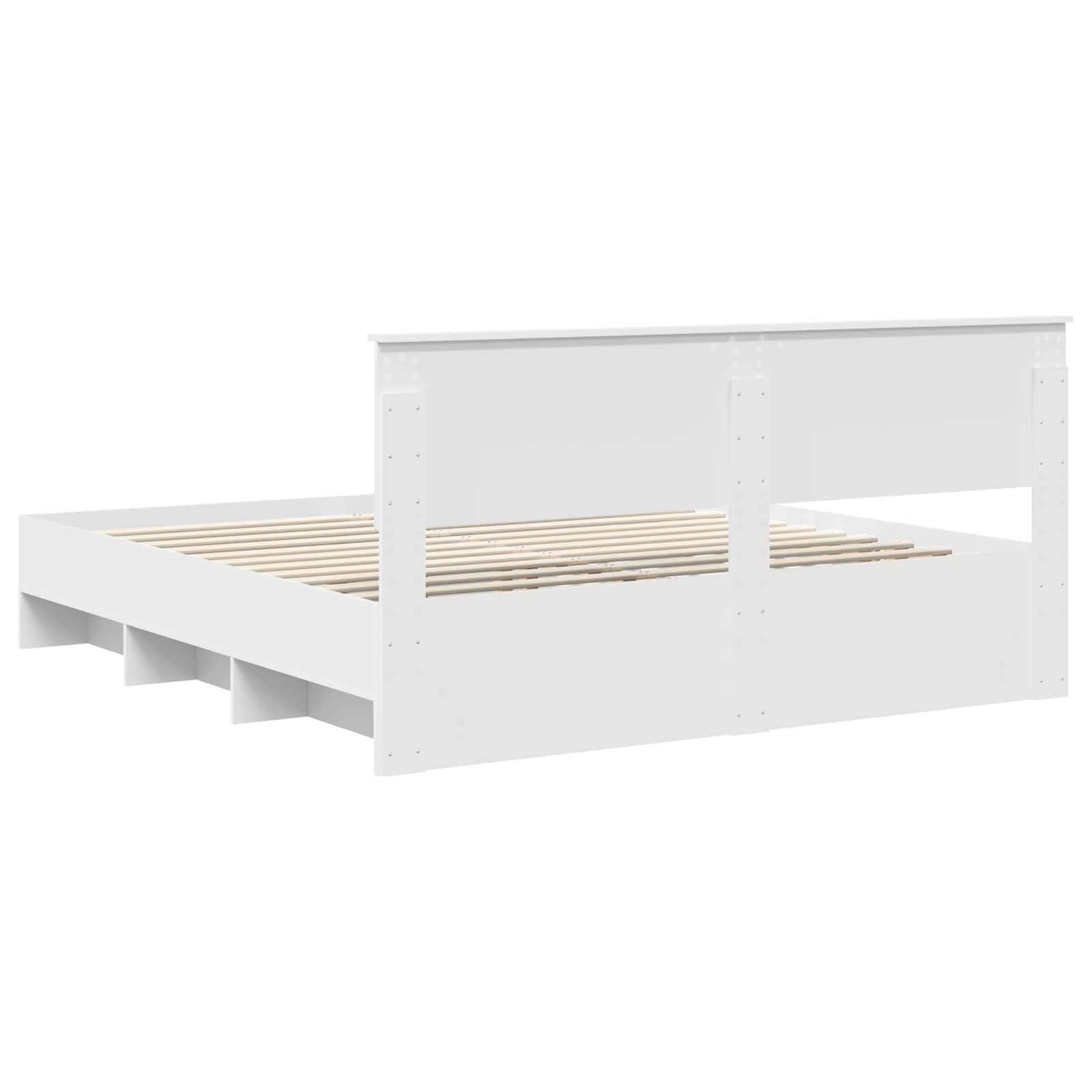 Cadre de lit blanc en panneau de bois pour la chambre, 200 × 200 cm - 9