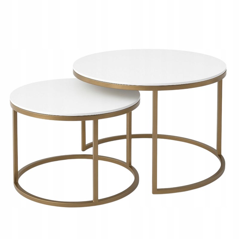 Zestaw 2 Stolików Kawowych Okrągłe LOFTOWE INDUSTRIAL Biały SOFT LOFT GOLD