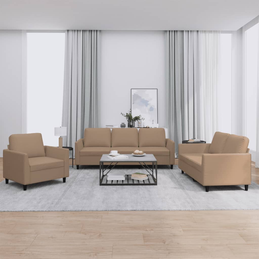 Conjunto de sofá de 3 piezas con cojines de piel sintética cappuccino
