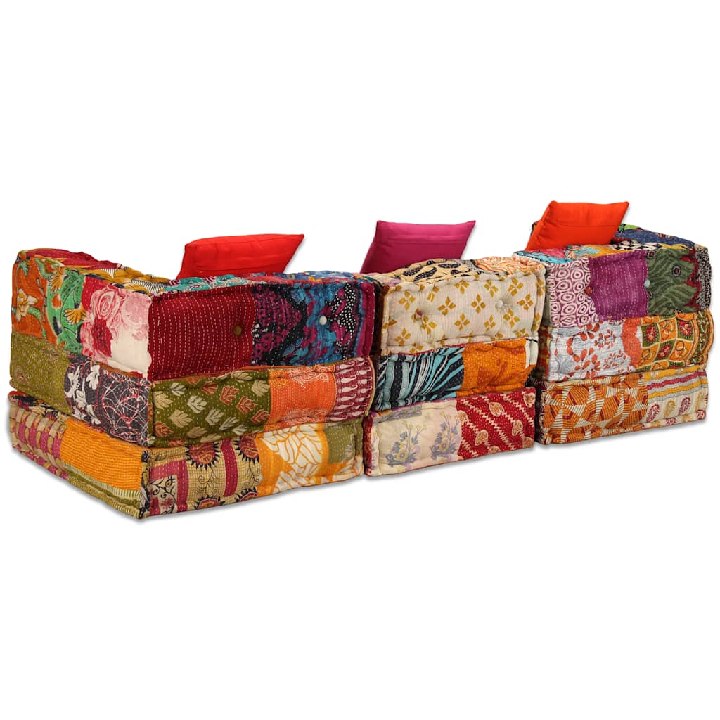 Pouf modulaire à 3 places Patchwork Tissu - 9