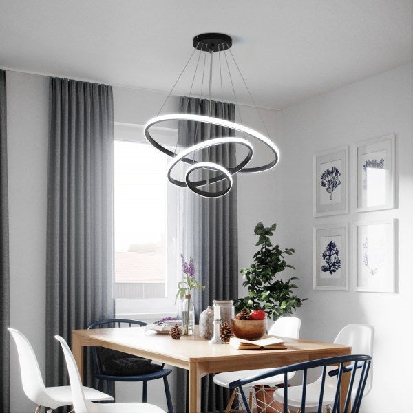 GOECO Lustre Dimmable 40W Moderne Cercle Anneaux Suspension Dimmable 3000K-6000K Pour salon chambre à coucher salle à manger bureau Noir - 6