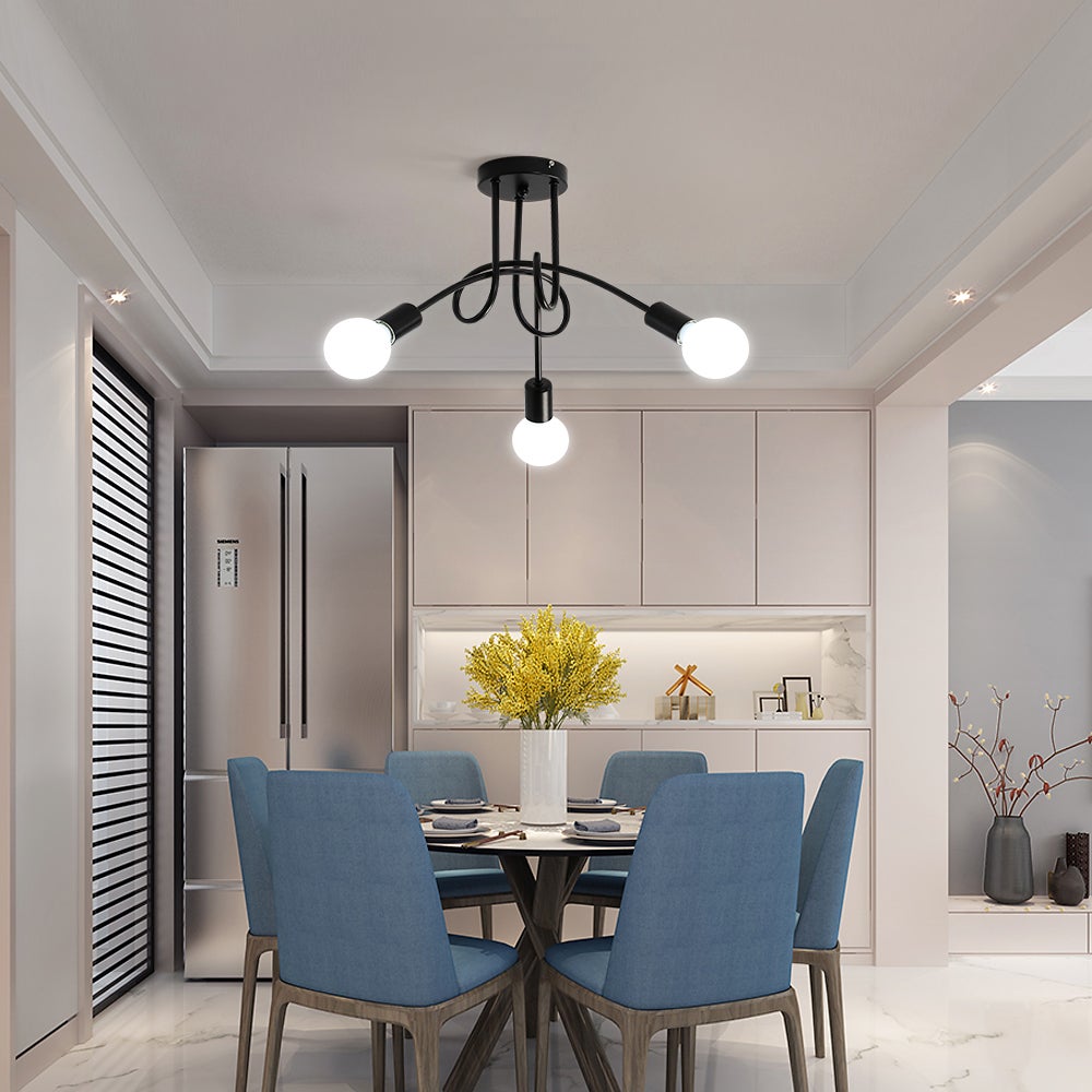 GLAMARIS Plafonnier Métallique Noir 3 Têtes,E27 Sans Ampoules,Design Vintage,40x40x30cm,Éclairage Décoratif pour Salon et Chambre - 5