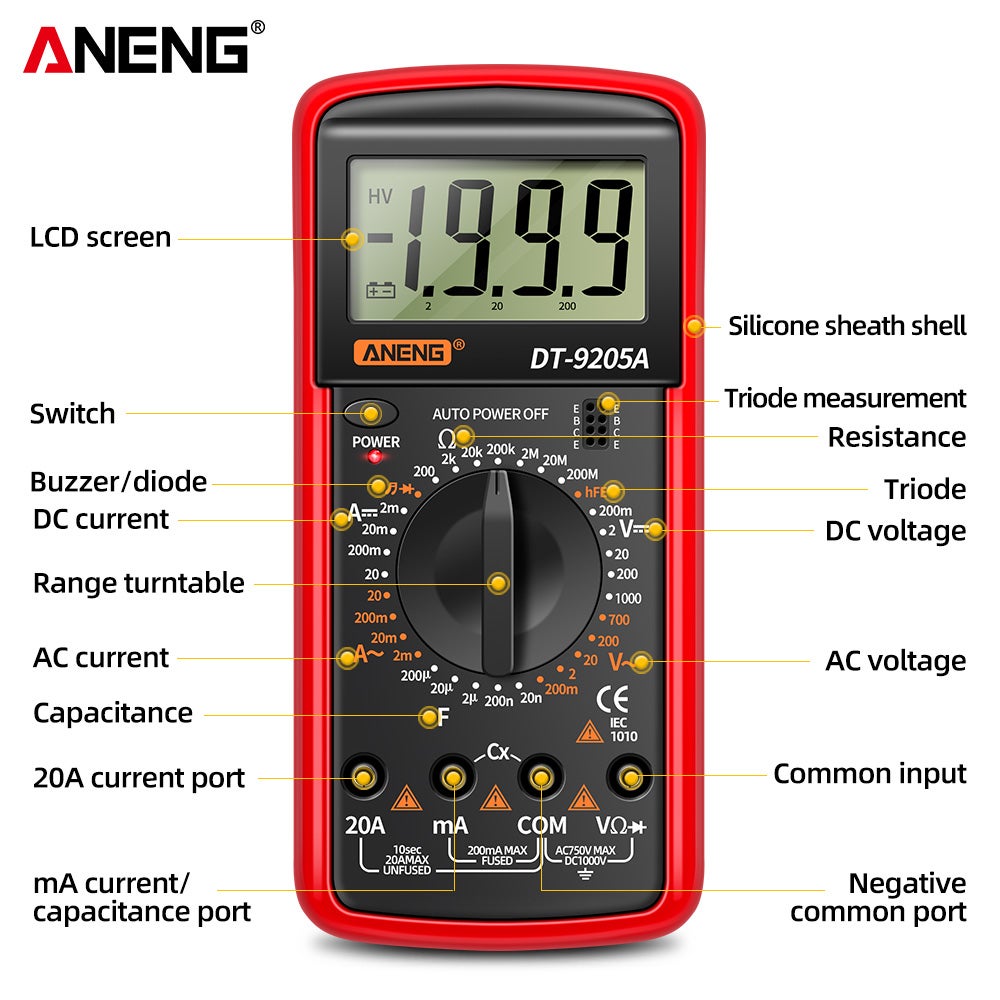 ANENG DT-9205A multimètre numérique testeur de Transistor AC/DC testeur électrique NCV multimètre automatique analogique professionnel - 3