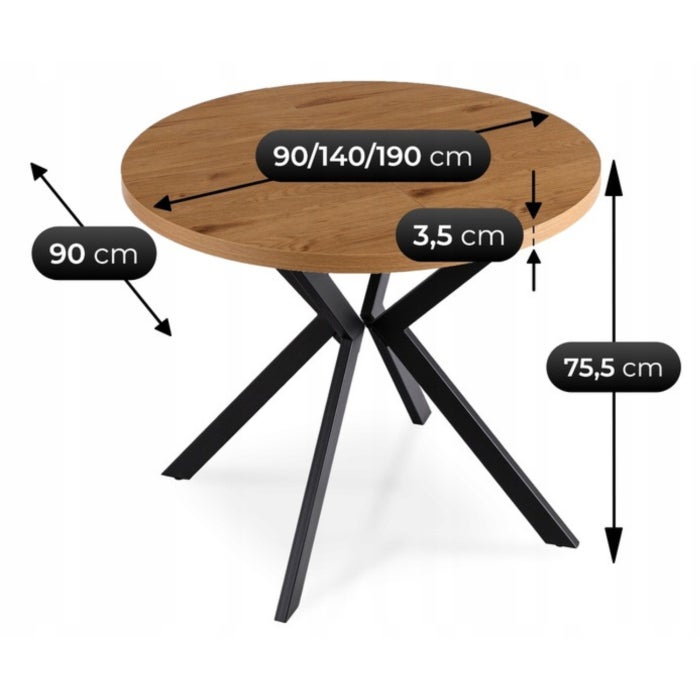 Stół Rozkładany Okrągły Kuchenny Do Jadalni Kuchni Salonu Loft Dąb LUGO - 7